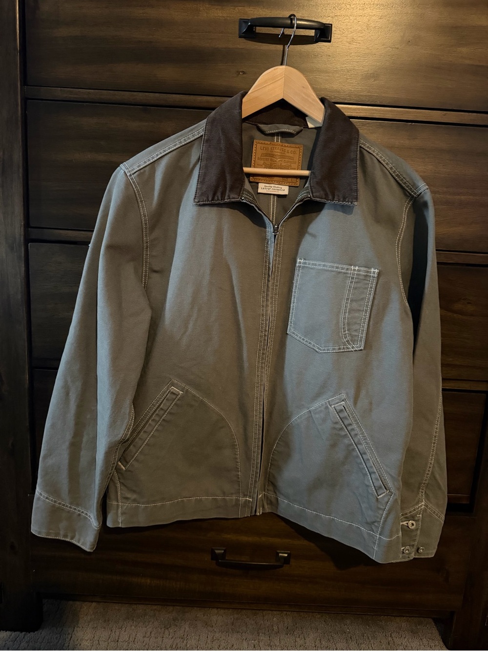 Levi’s Zip-Front Work Jacket - Olive with Brown Corduroy Collar